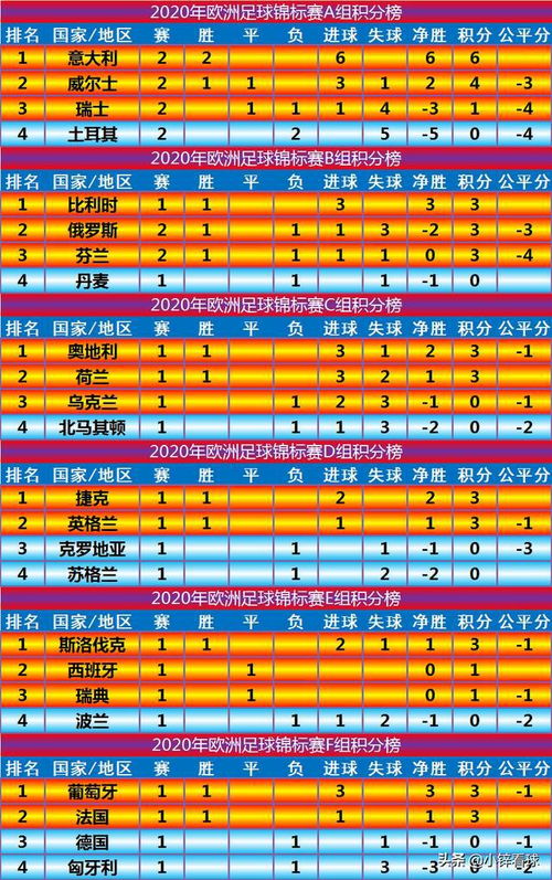 欧洲杯各小组积分榜排名表（欧洲*杯小组积分榜） 第1张