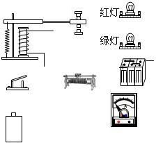 如图所示,给你以下器材 电磁继电器一只,红绿灯各一个 均为 6V 8W ,开关一只,电流表一只,滑动 