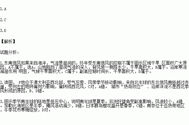 读 某地等压线分布示意图 .回答下列各题.1.下列叙述不属于图示区域干旱区面积广大原因的是A.终年受东南信风的控制B.山地阻挡了湿润气流的深入C.沿岸寒流减湿作用明显 