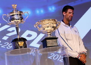 卫冕冠军展示澳网奖杯 小德一旁 坏笑 