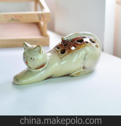 创意陶瓷家居摆设 镂空情侣猫工艺品 动物香薰摆件 杂货