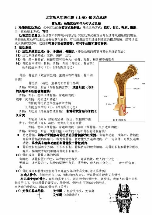 北京版八年级生物 上册 知识点总结 