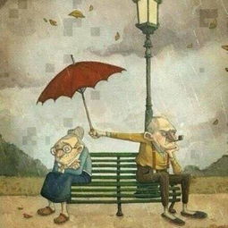 卡通图片老头给老太婆撑雨伞 