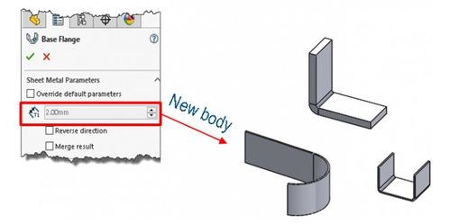 SolidWorks 如何了解多实体钣金厚度与衍生镜面零件厚度