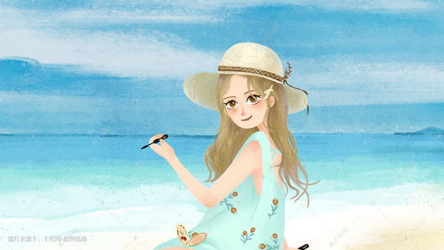化妆的女孩子海边背景美妆场景插画图片 千库网 