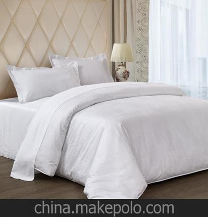 全棉纯棉加密三公分缎条床单被套枕套 被套 酒店床上用品白色
