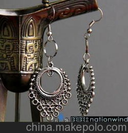 1605 简约镂空合金银色耳环 藏式耳环 复古饰品专卖店 手工作坊