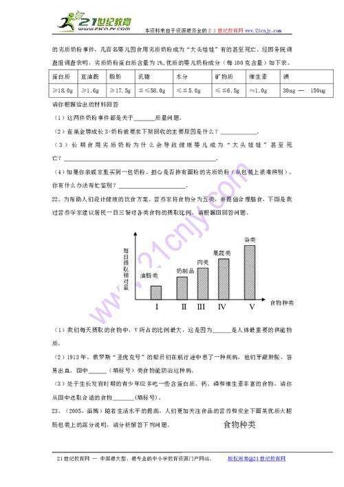 生物 第三单元第一章第三节合理膳食与食品安全同步练习 济南版七年级下