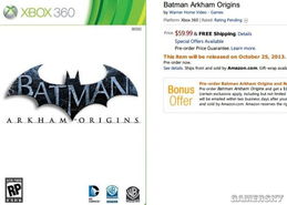 蝙蝠侠 阿甘起源 Batman Arkham Origins 与 蝙蝠侠 阿甘起源之黑门 Batman Arkham Origins Blackgate 预购现身亚马逊 PC版便宜10美元 