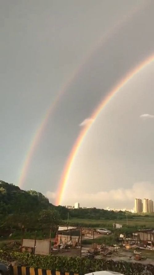 城市的上空,超美的彩虹一片,无限美好 