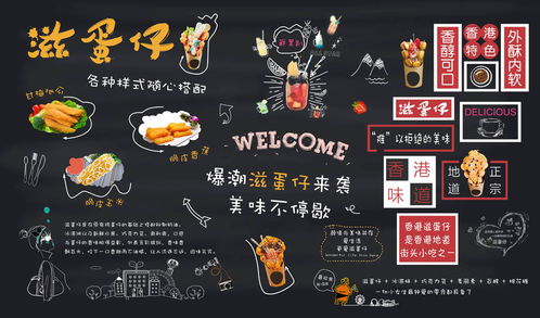 手绘黑板香港滋蛋仔背景墙图片素材 效果图下载 