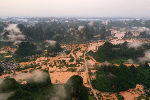 桂林山水 阳朔流段部分被淹,强降雨造成广西超32万人受灾