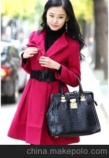 时尚潮流韩版秋冬女装修身毛呢子长款风衣外套图片 