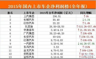 2015年中国主流上市车企净利润榜