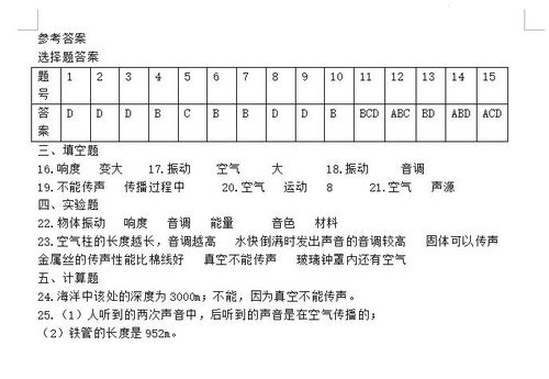 2024年人教版八上物理第二章综合测试答案 下载版