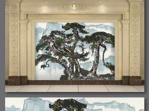 吴冠中松树水墨画油画风格背景墙图片素材 效果图下载 