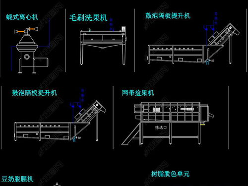 食品饮料生产加工设备CAD图纸设计平面图下载 