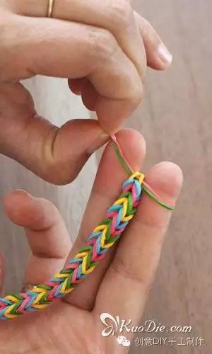 手指祼编橡皮筋鱼尾手链的手工编织教程