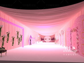 粉色系婚礼3D效果图 长走廊装饰