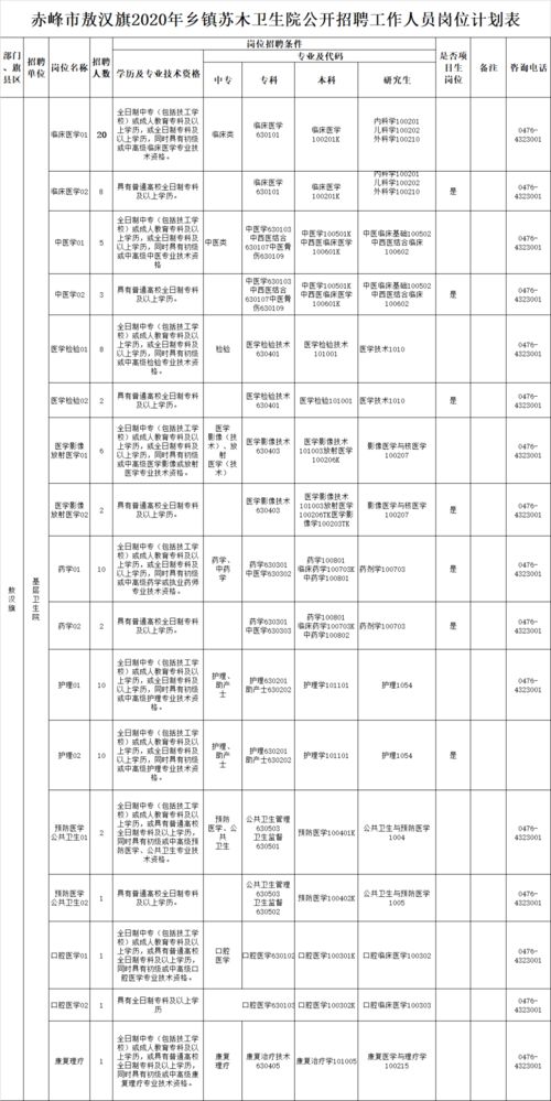 职位表 赤峰敖汉招聘92名工作人员