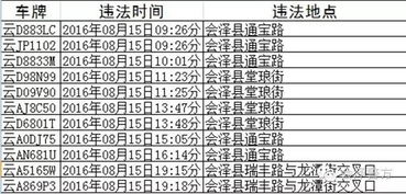 2016年8月15日至8月21日会泽城区违章停车车辆