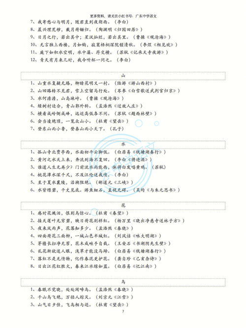 k12教育分享 初中古诗句分类大全 