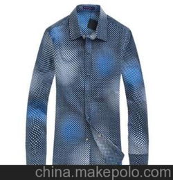 批2011男士式新款春装长袖衬衫 韩版休闲修身渐变色点点图案衬衣