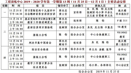 2019 2020学年第一学期第13周 11月25日 12月1日 主要活动安排