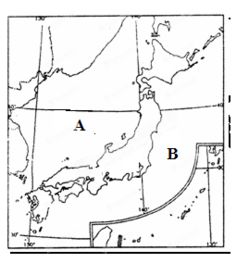 读“日本略图”回答问题．（12分，每空1分）  （1）写出图中数字所代表的地理事物的名称．海洋：A_______