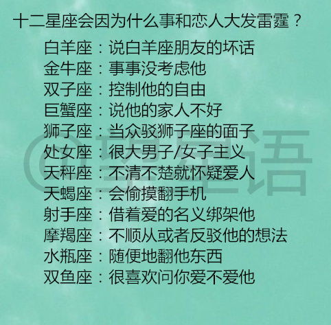 十二星座会因为什么事和恋人大发雷霆 最不能接受哪种恋情