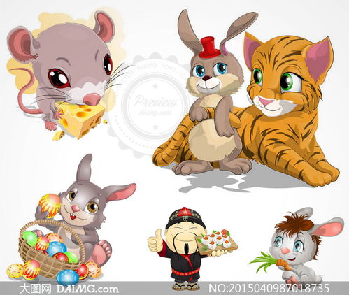 老鼠老虎与兔子等卡通创意矢量素材
