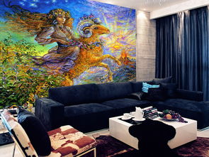 十二星座白羊座欧式奢华手绘客厅背景墙壁画图片素材 效果图下载 