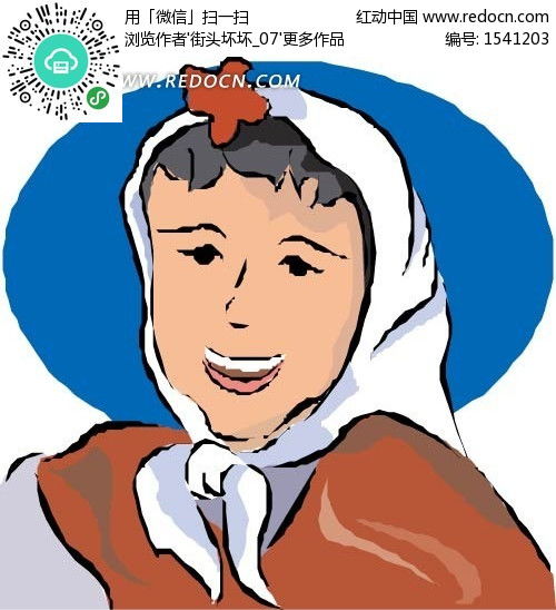 手绘戴白头巾的女人EPS素材免费下载 红动中国 
