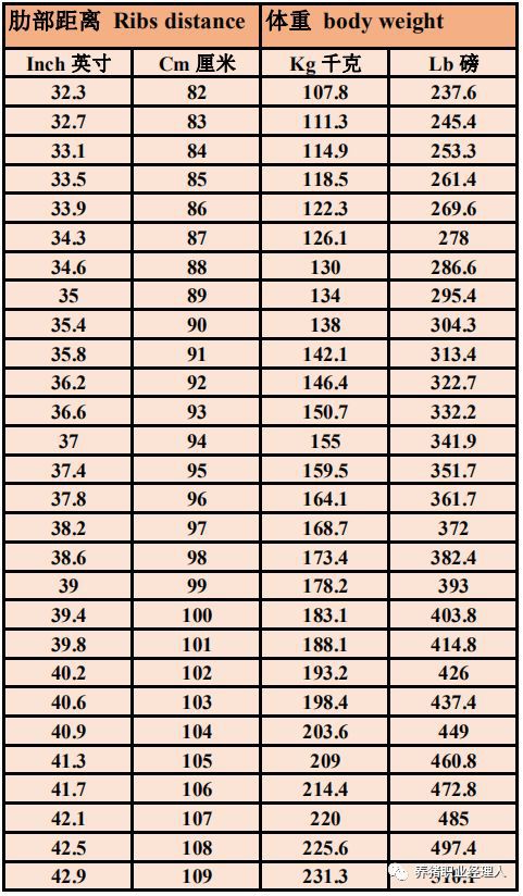 后备母猪体尺测量腹围,有这2张对照表就够了
