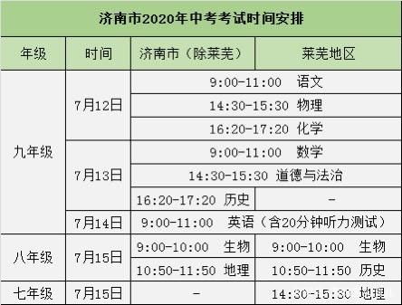 2020山东中考时间安排 2020年山东中考时间表 