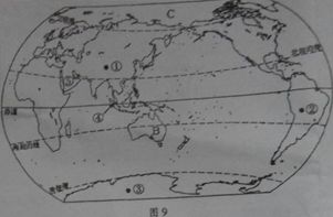 图9是世界地图,读图回答下列问题 1 写出大洲和大洋名称 A. nbs... 