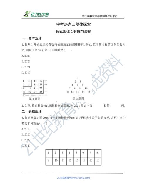 热点三 规律探索 数式规律2数阵与表格 含答案 