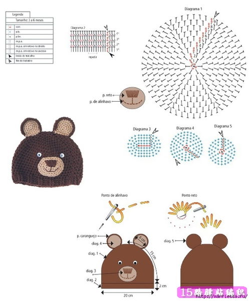 钩针编织带耳朵的小熊帽子图解