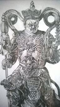 手绘作品 北方多闻天王 佛教四大天王 系列之一
