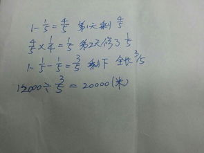 修一条铁路 第一天修了全长的五分之一 第二天修了余下的四分之一 这时还剩12000米 这条铁路全长多少米