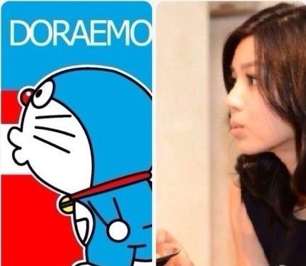 网传陈妍希与机器猫侧脸比对图 肉脸部分最像 