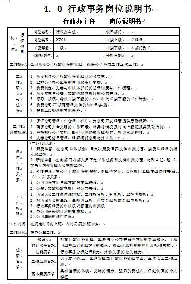 行政事务手册6 岗位职责 