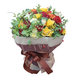 丰富花材简单包装的韩国花束