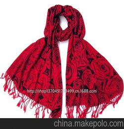 秋冬新款 女士保暖纯棉红玫瑰长款围巾披肩两用加厚 围巾厂家批发