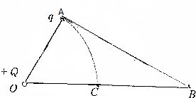 如图所示.在处于O点的点电荷 Q形成的电场中.试探电荷q由A点移至B点.电场力做的功为W1,以OA为半径画弧交OB于C点.q由A点移至C点电场力做功为W2,q由C点移至B点电场力做功为 