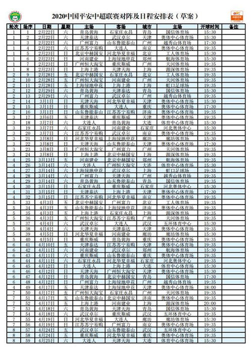 中超比赛赛程2020公开吗