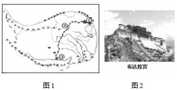 如图.读 青藏地区群示意图 .回答下列问题. 1 图1所示地区显著的自然环境特征是高寒.主要形成原因是海拔高.气温低. 2 图1中铁路线是世界上海拔最高青藏铁路. 