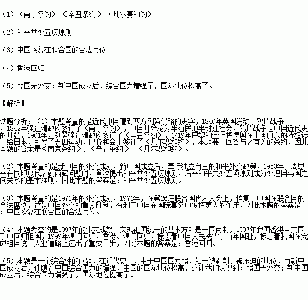 外交是处理国与国之间关系的政治活动.请结合中国近现代外交发展历程年代尺提示的图文信息.回答问题. 1 写出与 近代开端 . 严重危害 . 外交失败 相对应的条约名称 