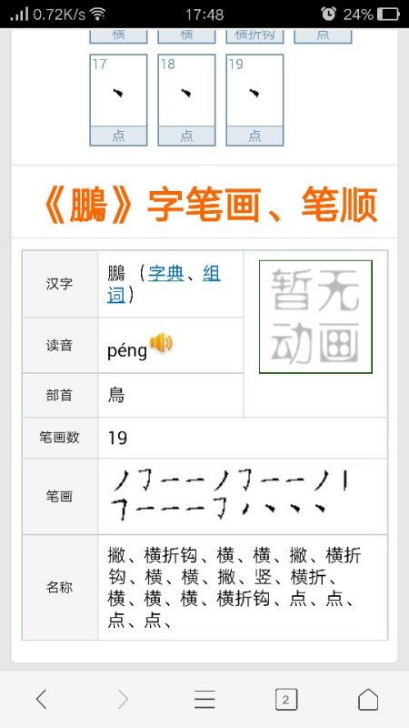 繁体字的鹏字笔顺笔画怎么写的 有多少划 