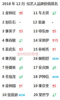 2018年12月韩国综艺人品牌价值排名